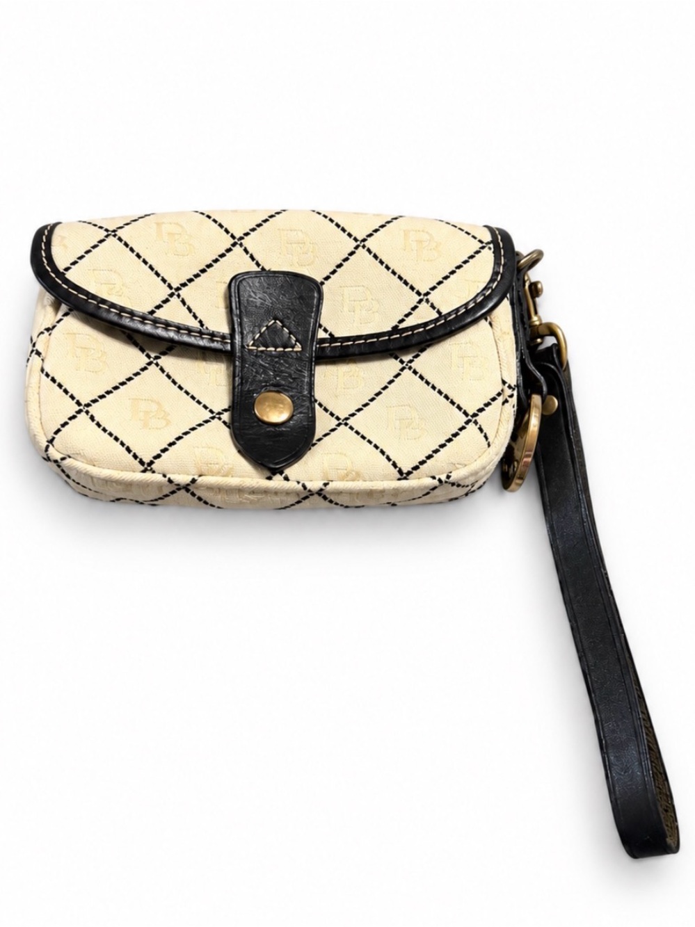 Vintage Dooney & Bourke Cream Black Signature Wristlet Clutch